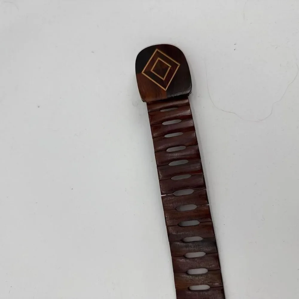 Vintage Wood Inlay Click Belt Diamond Size S-M Boho Western